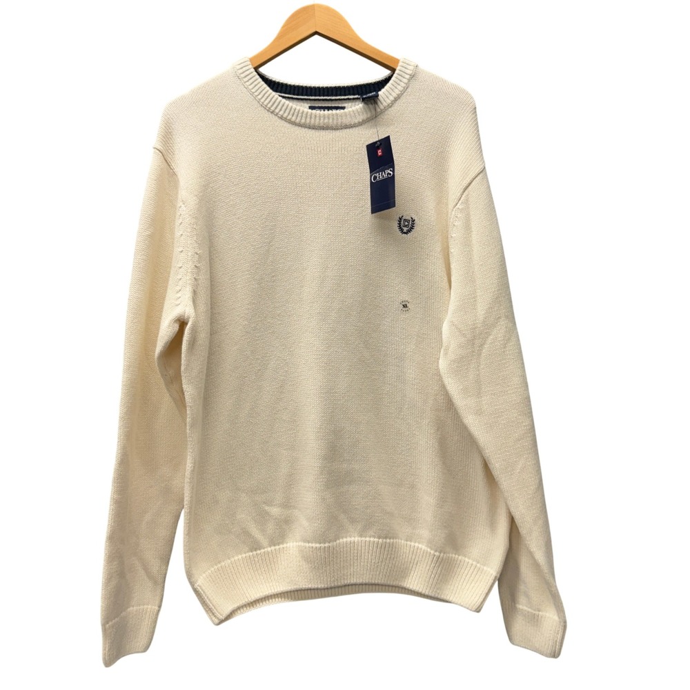 Chaps Sweater Mens XL Classic Crew Essex Cream Pullover Preppy Knit NEW